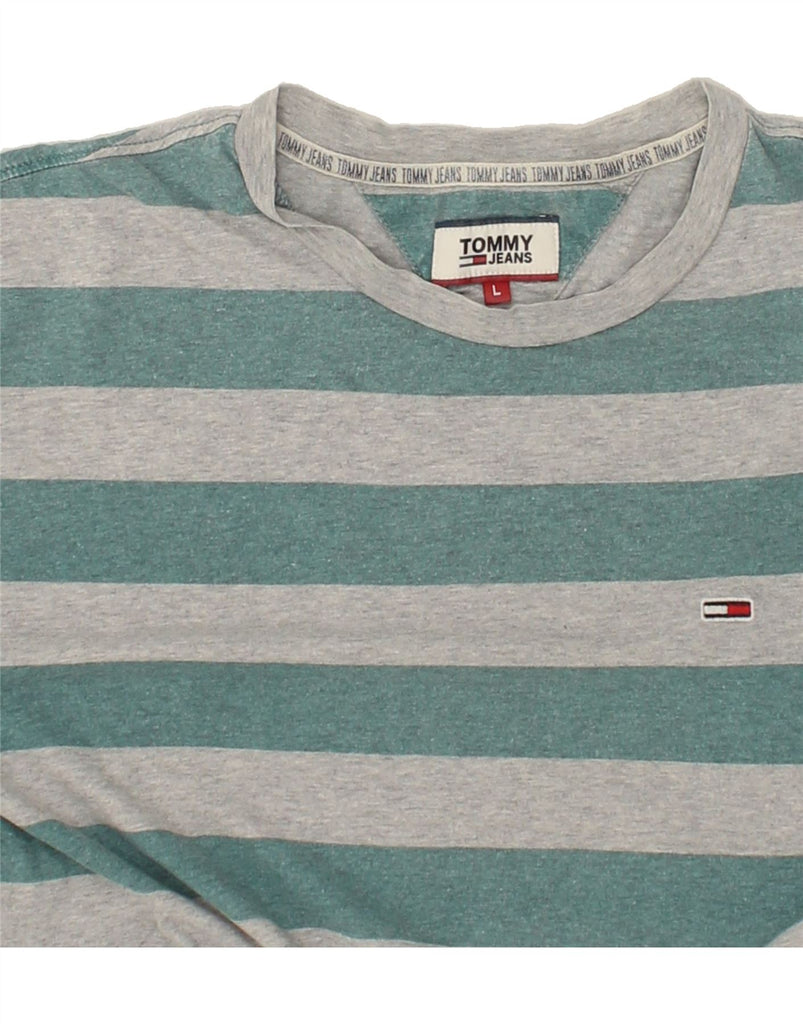 TOMMY HILFIGER Mens T-Shirt Top Large Green Striped Cotton | Vintage Tommy Hilfiger | Thrift | Second-Hand Tommy Hilfiger | Used Clothing | Messina Hembry 