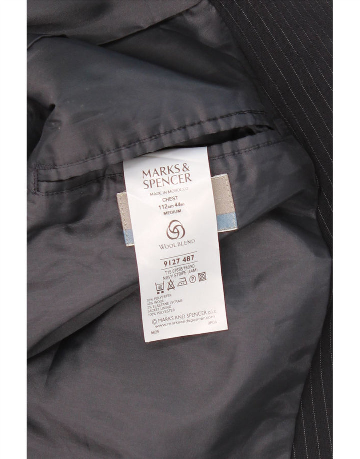 MARKS & SPENCER Mens Blazer Jacket UK 38 Medium Navy Blue Pinstripe Vintage Marks & Spencer and Second-Hand Marks & Spencer from Messina Hembry 