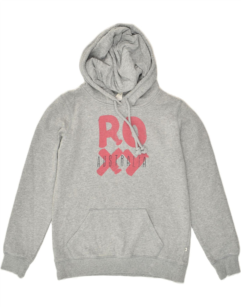 ROXY Womens Loose Fit Graphic Hoodie Jumper UK 6 XS Grey | Vintage Roxy | Thrift | Second-Hand Roxy | Used Clothing | Messina Hembry 