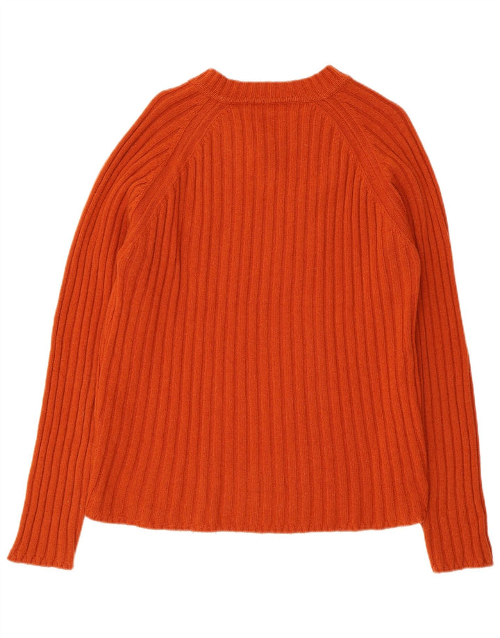 Gas Womens V-Neck Jumper Sweater UK 14 Large Orange Wool