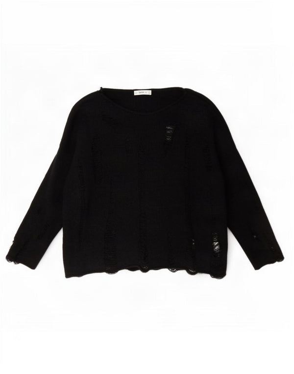 Zara Womens See Through Boat Neck Jumper Sweater UK 10 Small Black