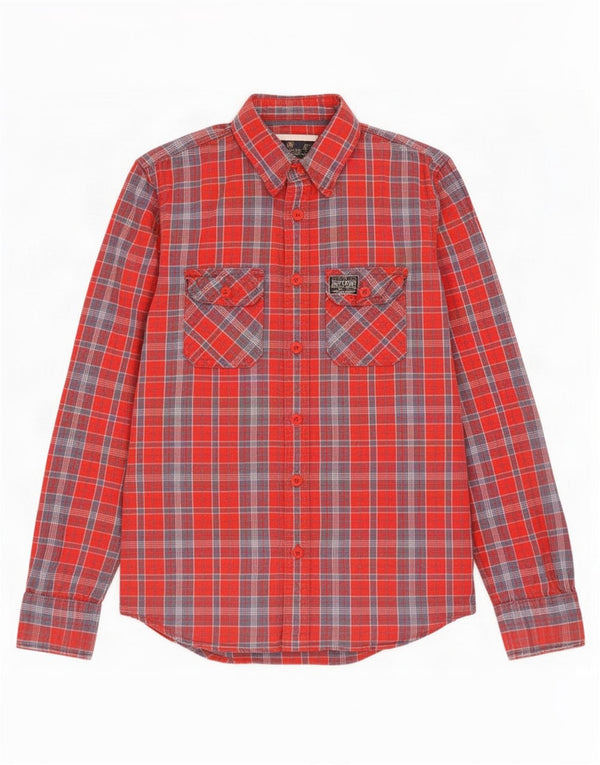 Superdry Mens Flannel Shirt Large Red Check Cotton
