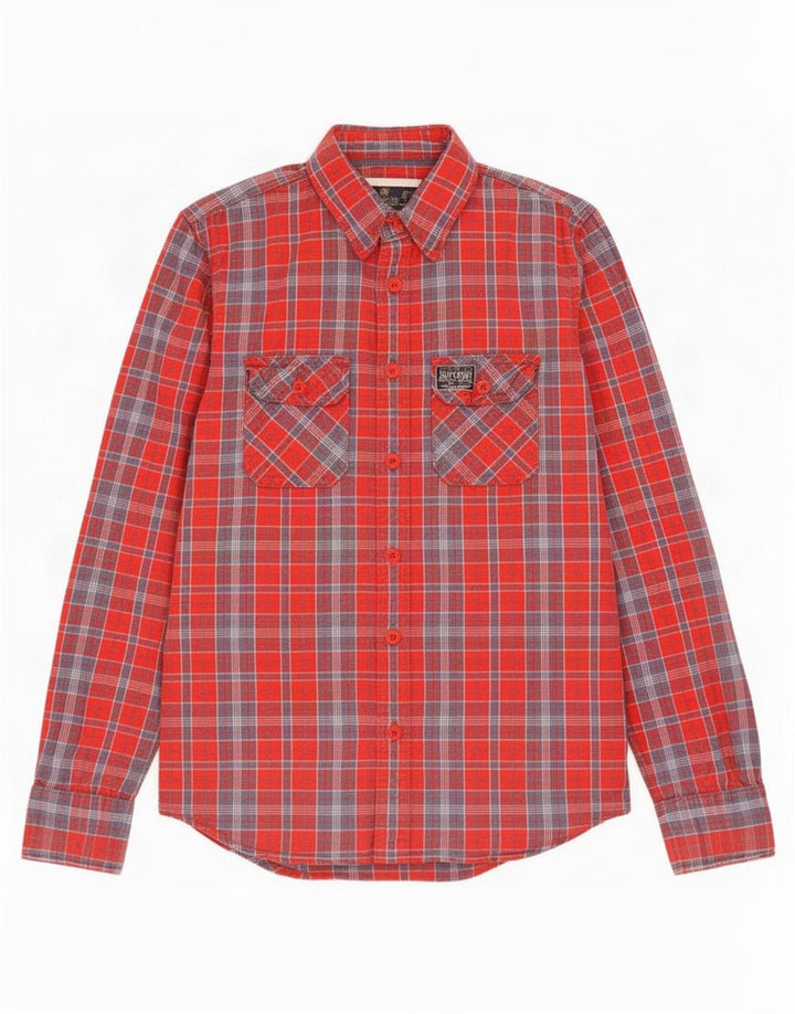 Superdry Mens Flannel Shirt Large Red Check Cotton
