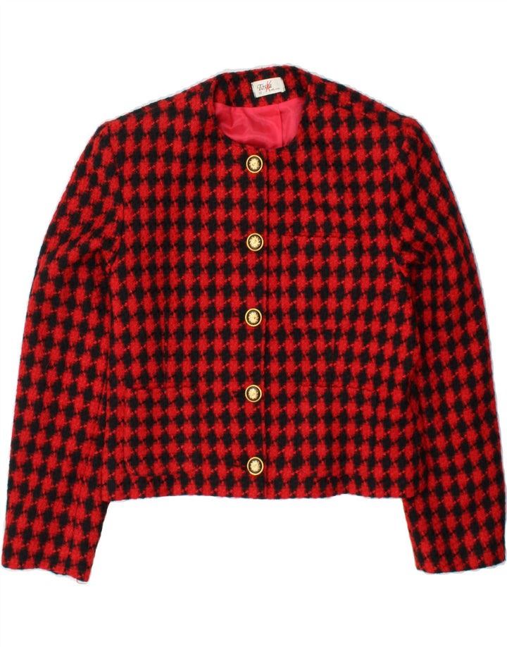 VINTAGE Womens Crop 5 Button Blazer Jacket UK 12 Medium Red Argyle/Diamond Vintage Vintage and Second-Hand Vintage from Messina Hembry 