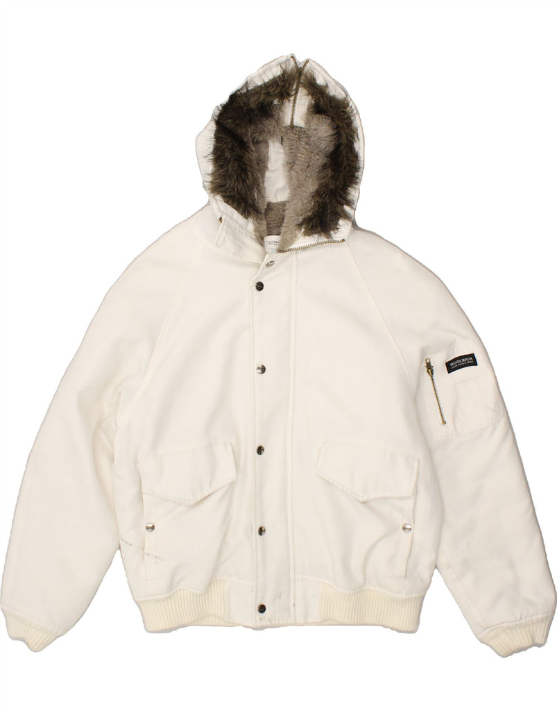 WOOLRICH Mens Hooded Padded Jacket UK 38 Medium White Vintage Woolrich and Second-Hand Woolrich from Messina Hembry 