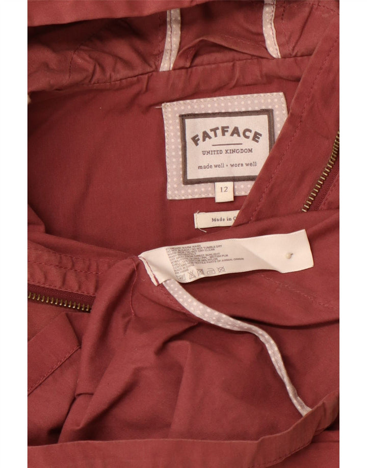 FAT FACE Womens Hooded Duffle Jacket UK 12 Medium Maroon Cotton