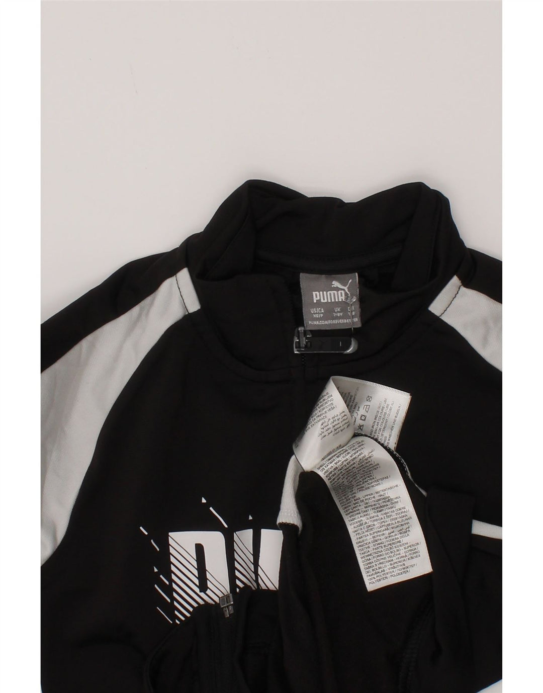 Puma Boys Graphic Tracksuit Top Jacket 7-8 Years Black Colourblock