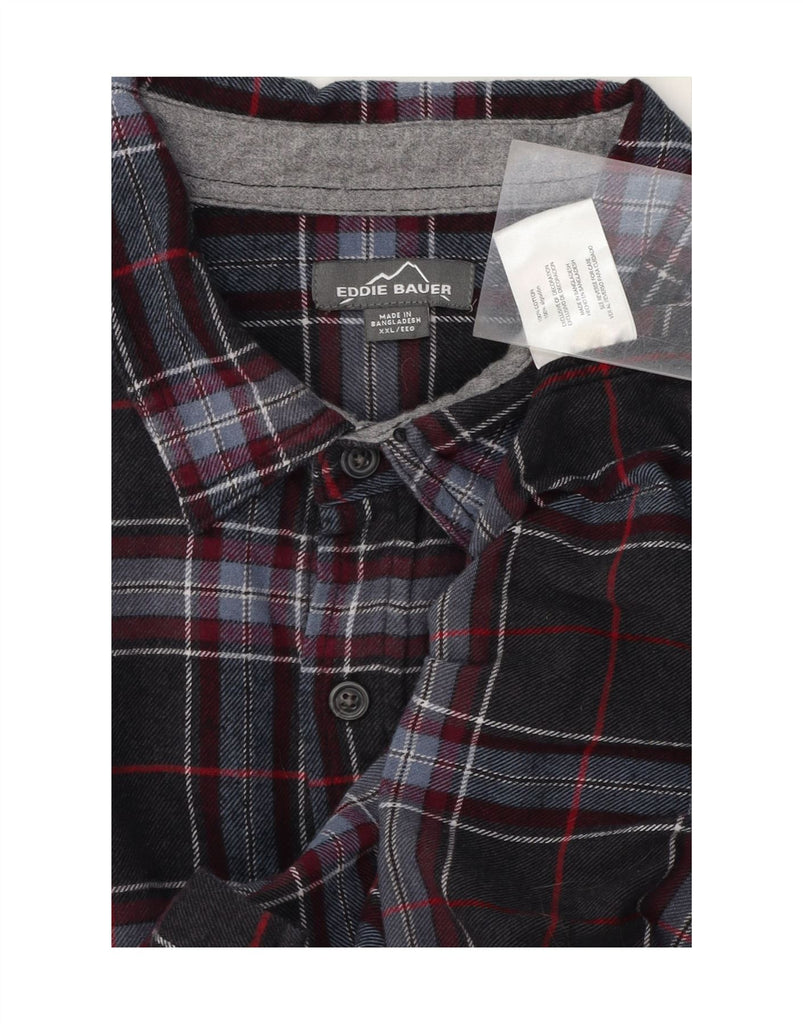 EDDIE BAUER Mens Flannel Shirt 2XL Black Check Cotton Vintage Eddie Bauer and Second-Hand Eddie Bauer from Messina Hembry 