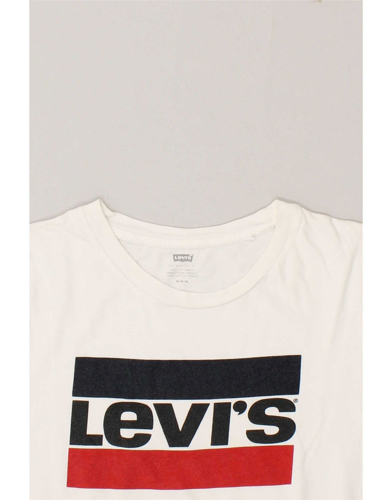 LEVI'S Womens Graphic T-Shirt Top UK 12 Medium White Cotton Vintage Levi's and Second-Hand Levi's from Messina Hembry 