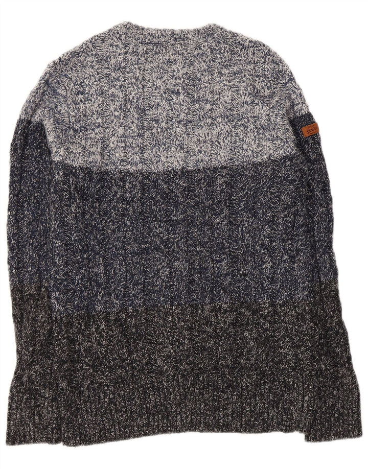 Superdry Mens Boat Neck Jumper Sweater Medium Navy Blue Flecked Acrylic