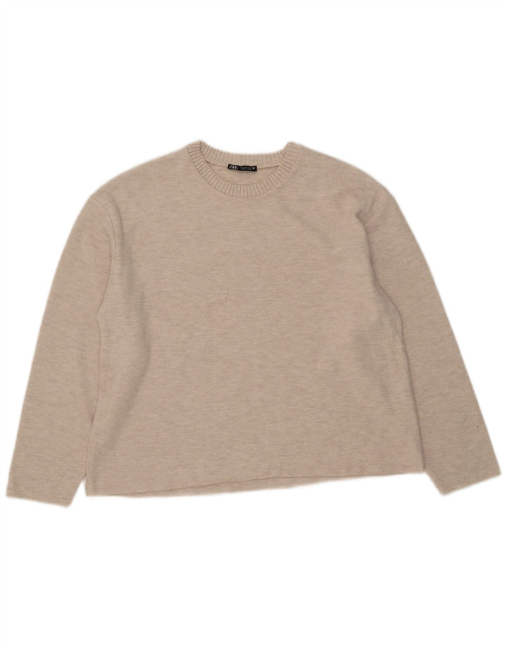 Zara Womens Crew Neck Jumper Sweater UK 16 Large Beige