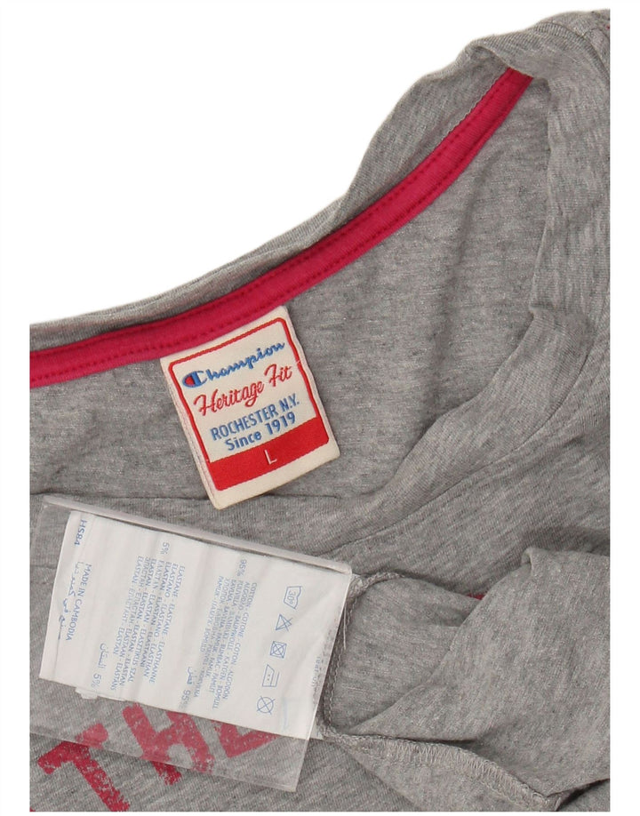CHAMPION Womens Heritage Fit Graphic Top 3/4 Sleeve UK 16 Large Grey