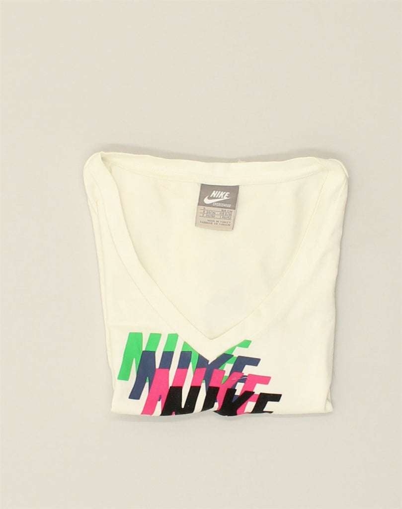 NIKE Womens Graphic T-Shirt Top UK 8-10 Small White Cotton | Vintage Nike | Thrift | Second-Hand Nike | Used Clothing | Messina Hembry 