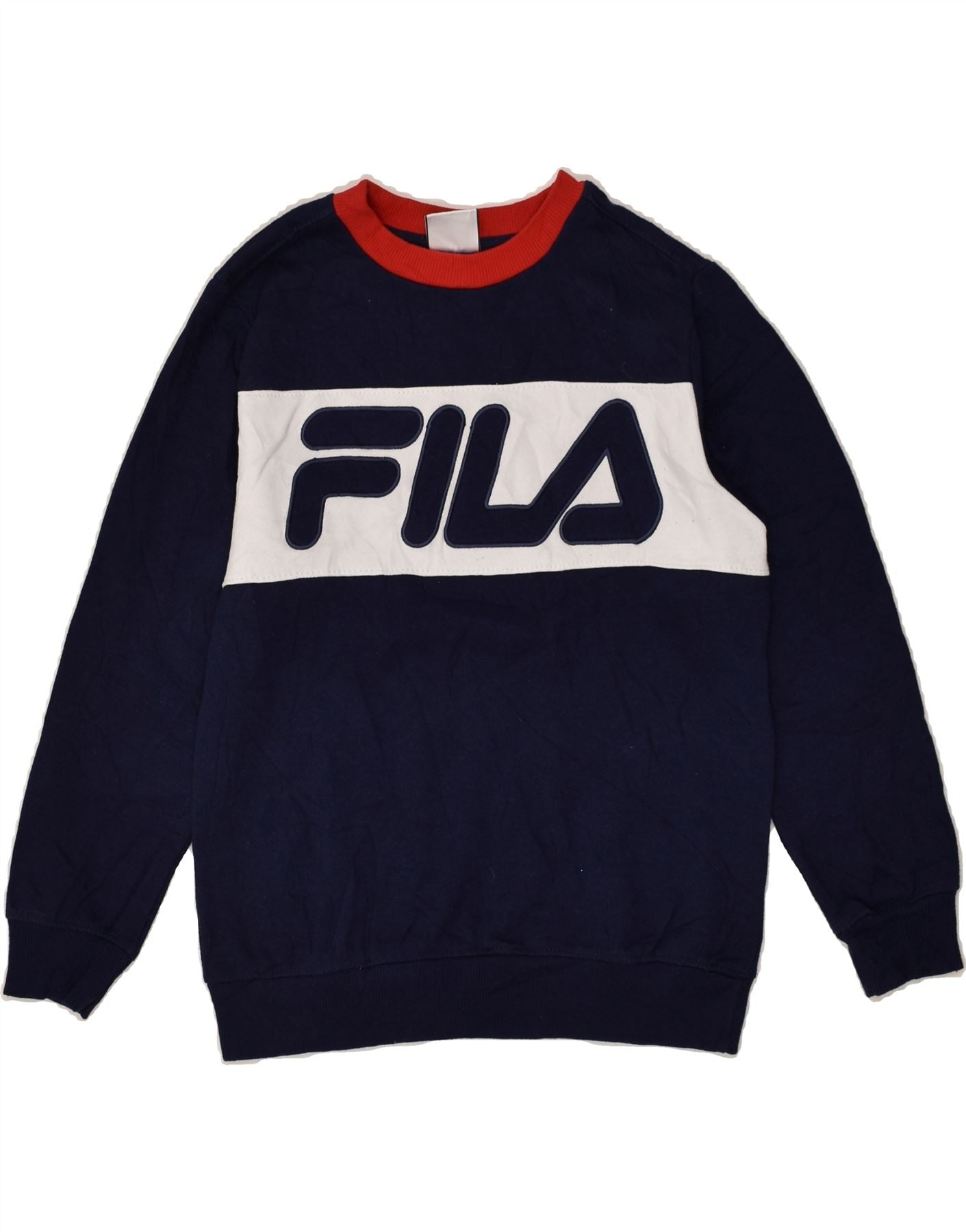 FILA Boys Graphic Sweatshirt Jumper 10 11 Years Medium Navy Blue Cotton Vintage Second Hand Clothing Online Messina Hembry