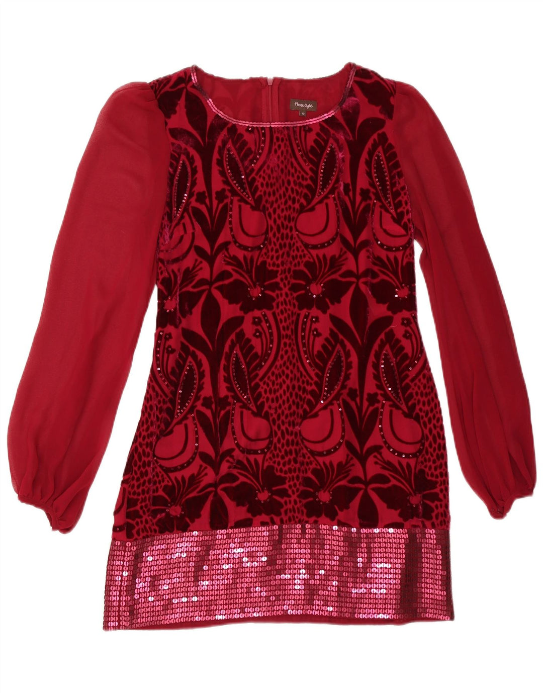 PHASE EIGHT Womens Long Sleeve Shift Dress UK 10 Small Burgundy Floral