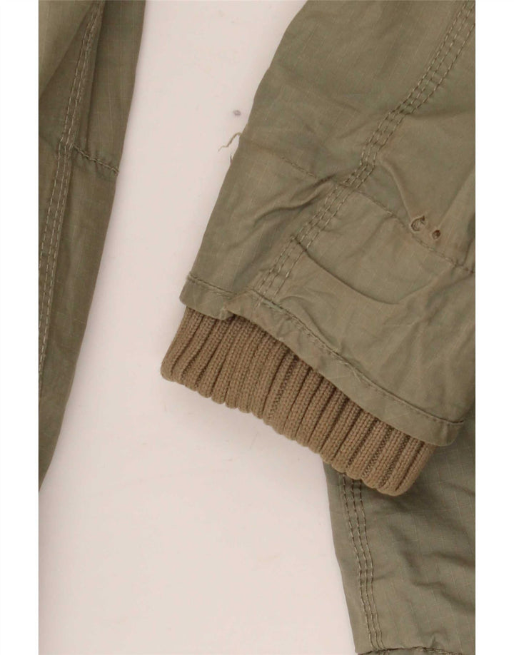 Superdry Womens Hooded Parka Jacket UK 12 Medium Khaki Cotton