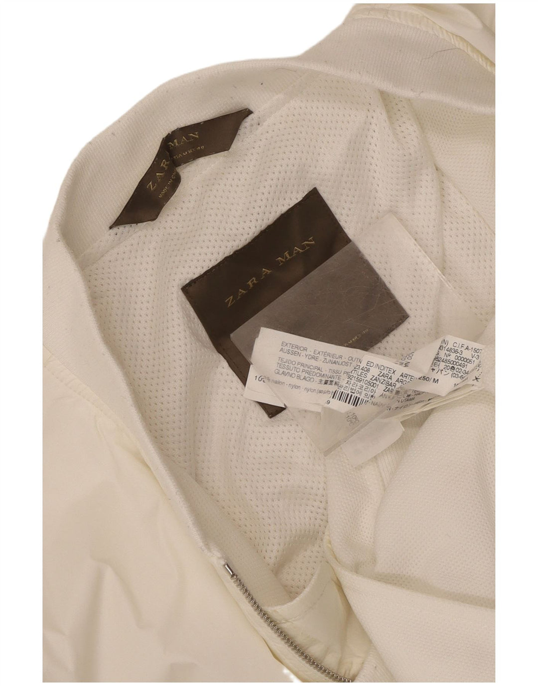 Zara Mens Bomber Jacket UK 38 Medium White Nylon