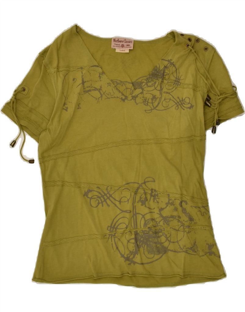 MARLBORO CLASSICS Womens Graphic T-Shirt Top UK 14 Large Green Cotton | Vintage Marlboro Classics | Thrift | Second-Hand Marlboro Classics | Used Clothing | Messina Hembry 