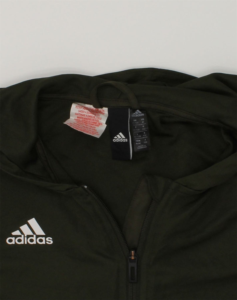 ADIDAS Boys Zip Neck Hoodie Jumper 11-12 Years Khaki Polyester | Vintage Adidas | Thrift | Second-Hand Adidas | Used Clothing | Messina Hembry 