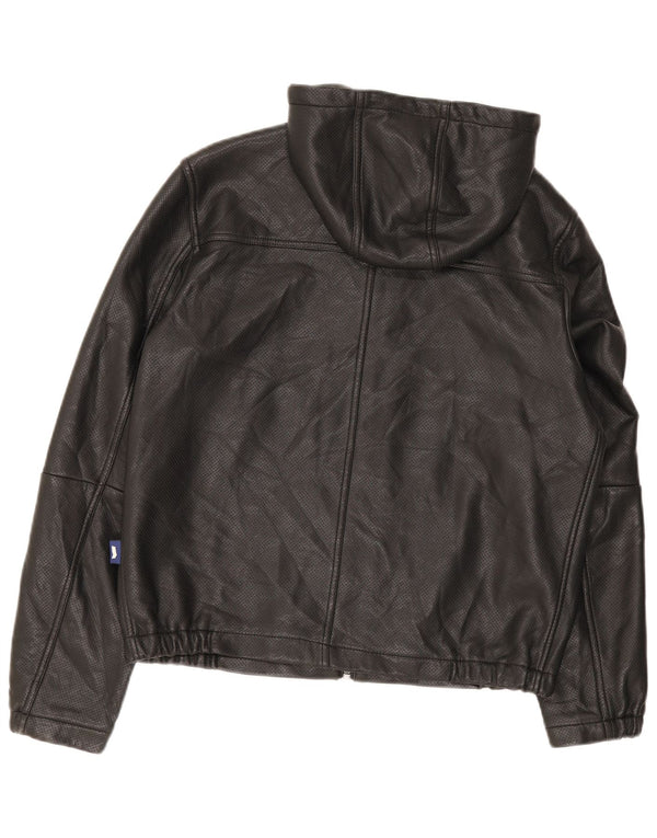Gas Mens Leather Hooded Bomber Jacket UK 36 Small Black