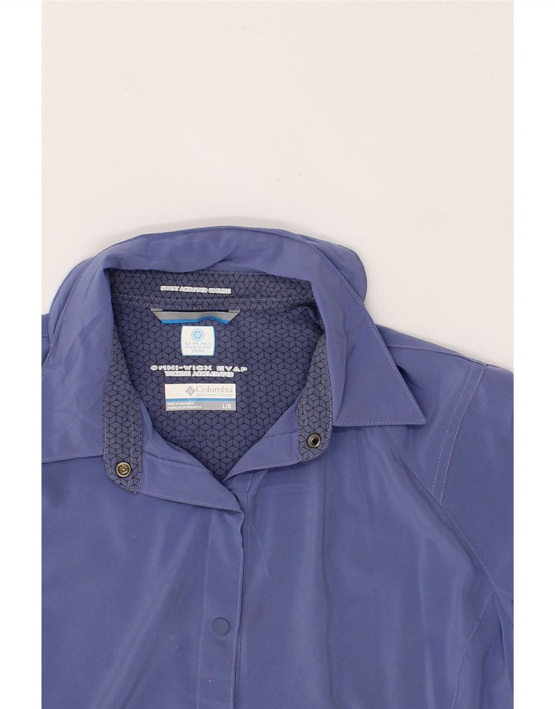 COLUMBIA Womens Omni-Wick Short Sleeve Shirt Large Navy Blue Polyester Vintage Columbia and Second-Hand Columbia from Messina Hembry 
