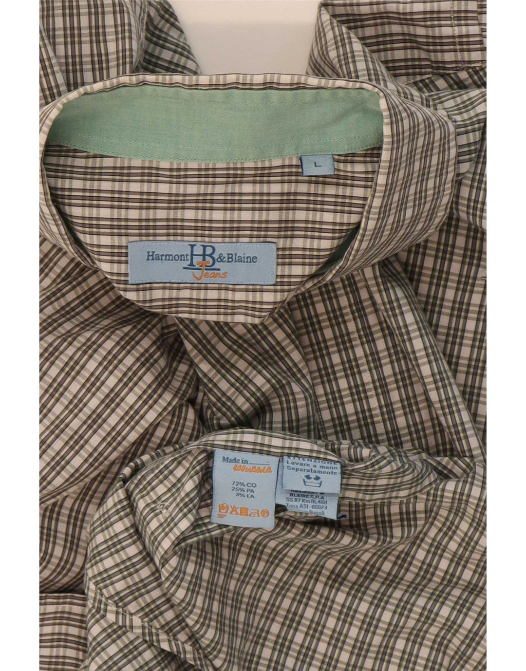 Harmont & Blaine Mens Shirt Large Green Check Cotton