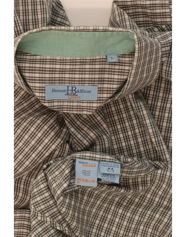 Harmont & Blaine Mens Shirt Large Green Check Cotton