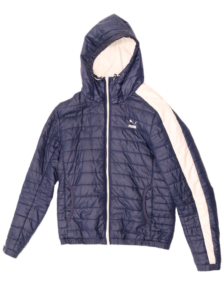 Puma Mens Hooded Padded Jacket UK 36 Small Blue Colourblock Polyester
