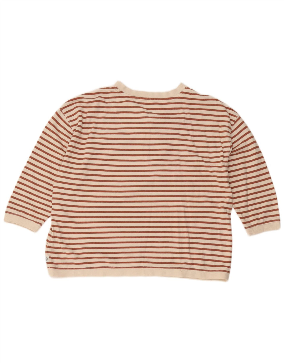 Fat Face Womens Top 3/4 Sleeve UK 16 Large White Striped Cotton