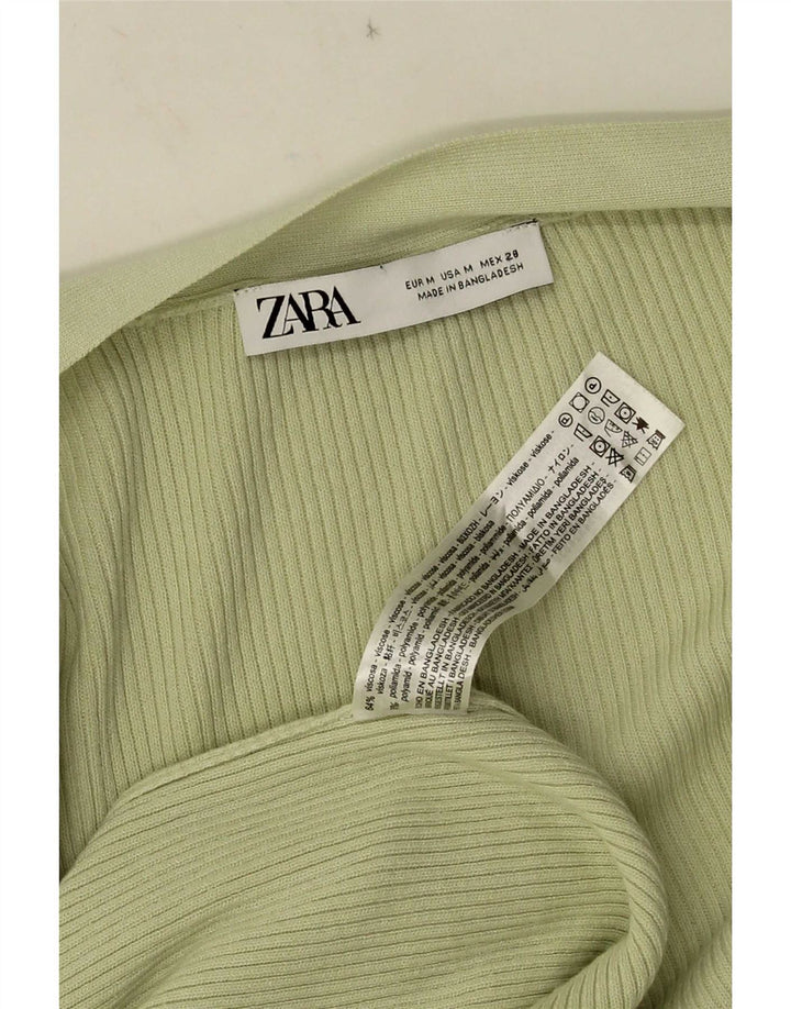 Zara Womens Longline Open Cardigan Sweater UK 14 Medium Green Viscose