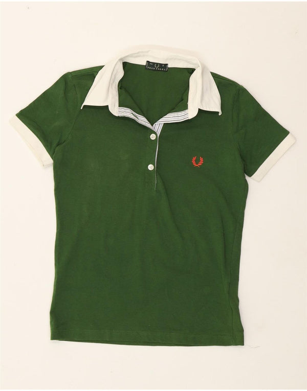 Fred Perry Womens Rugby Polo Shirt UK 10 Small Green Colourblock Cotton