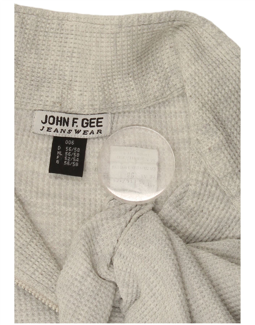JOHN F GEE Mens Zip Neck T-Shirt Top EU 56 2XL Grey Polyester