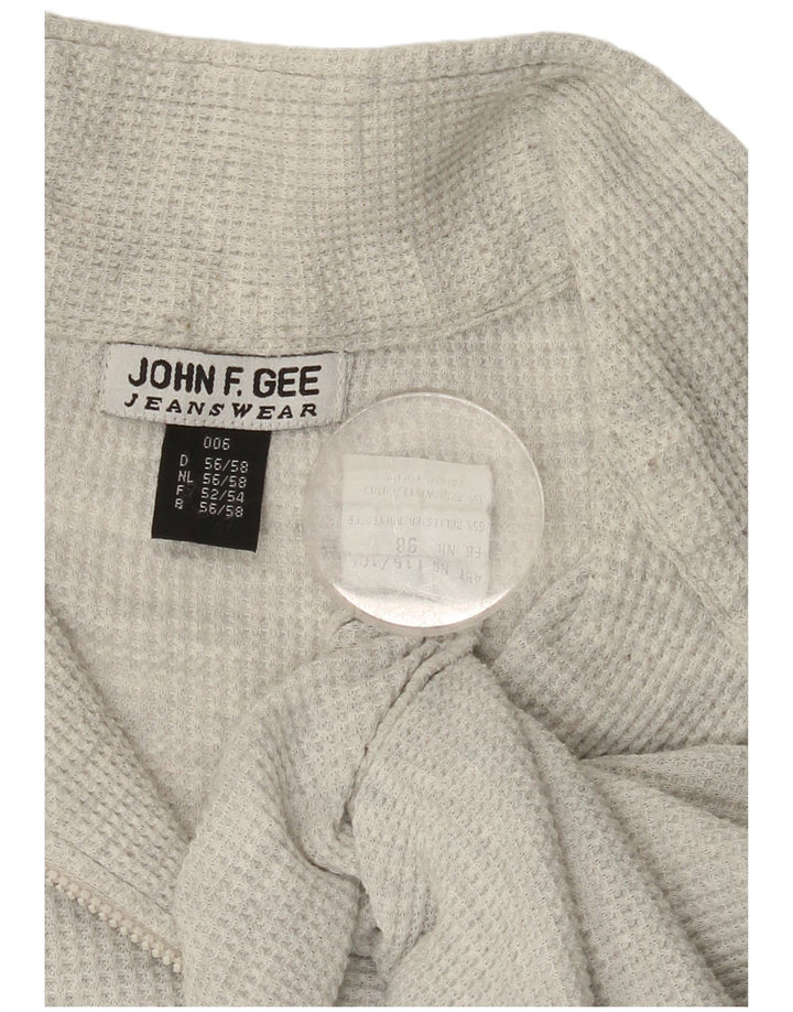 JOHN F GEE Mens Zip Neck T-Shirt Top EU 56 2XL Grey Polyester