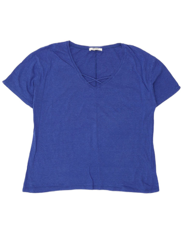 Zara Womens Trafaluc Oversized T-Shirt Top UK 10 Small Blue Cotton