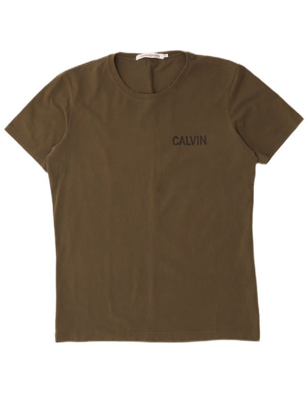 Calvin Klein Jeans Mens T-Shirt Top XL Khaki Cotton