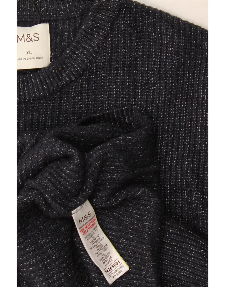 Marks & Spencer Mens Crew Neck Jumper Sweater XL Navy Blue Flecked