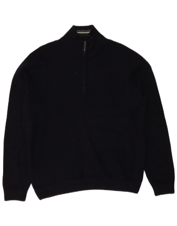Ted Baker Mens Zip Neck Jumper Sweater Size 5 XL Navy Blue Polyester