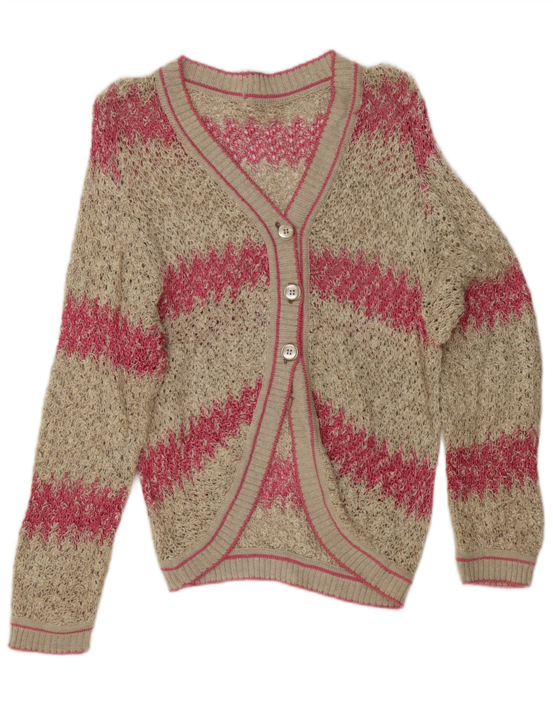 Vintage Womens Cardigan Sweater UK 14 Medium Off White Striped