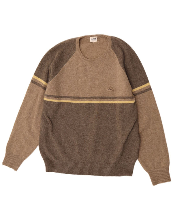 Vintage Mens Crew Neck Jumper Sweater IT 52 XL Brown Colourblock New Wool