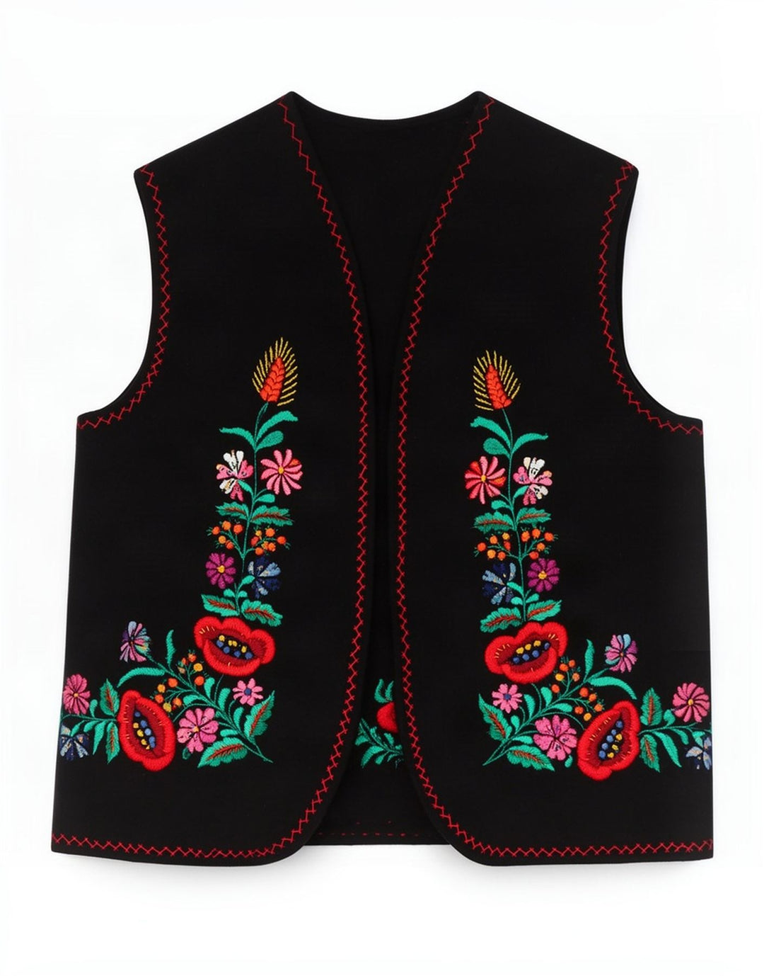 Vintage Womens Waistcoat UK 12 Medium Black Floral