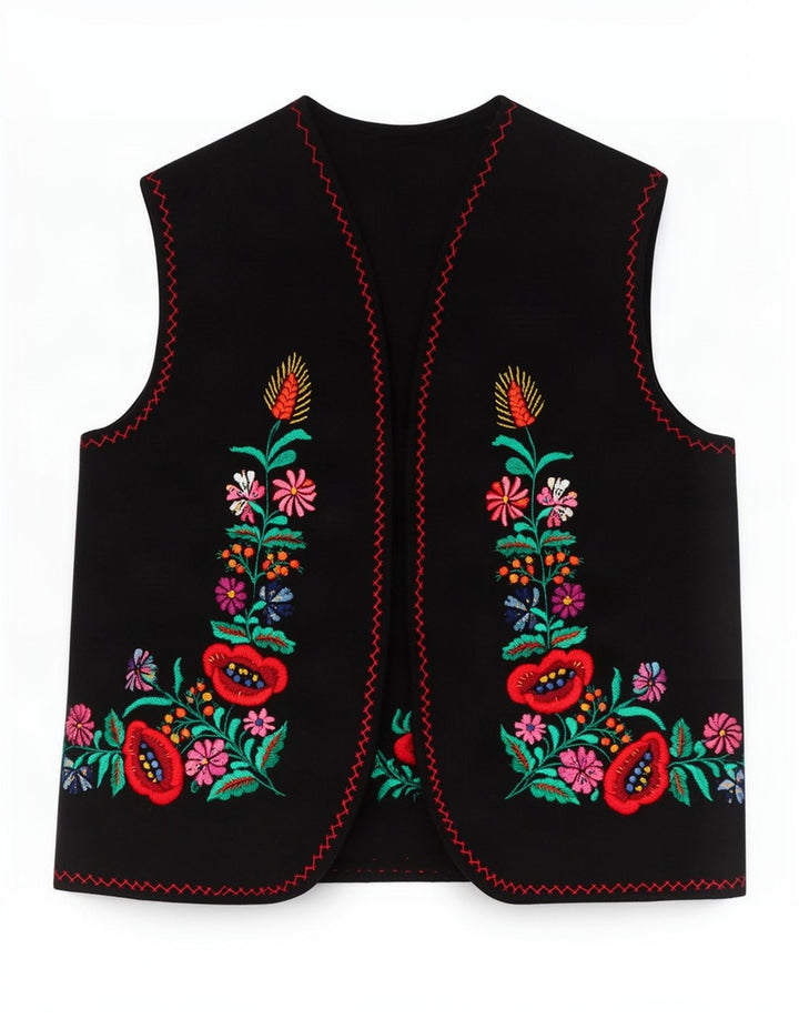 Vintage Womens Waistcoat UK 12 Medium Black Floral