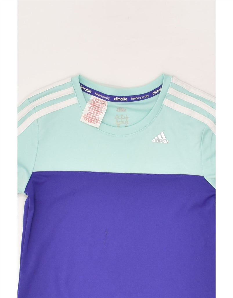 ADIDAS Girls Climalite T-Shirt Top 9-10 Years Purple Colourblock Polyester | Vintage Adidas | Thrift | Second-Hand Adidas | Used Clothing | Messina Hembry 