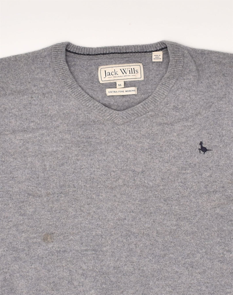 JACK WILLS Mens V-Neck Jumper Sweater XL Grey Merino Wool | Vintage Jack Wills | Thrift | Second-Hand Jack Wills | Used Clothing | Messina Hembry 