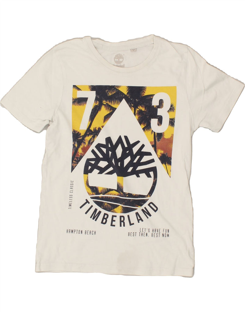 TIMBERLAND Boys Graphic T-Shirt Top 13-14 Years Small  White Cotton | Vintage Timberland | Thrift | Second-Hand Timberland | Used Clothing | Messina Hembry 