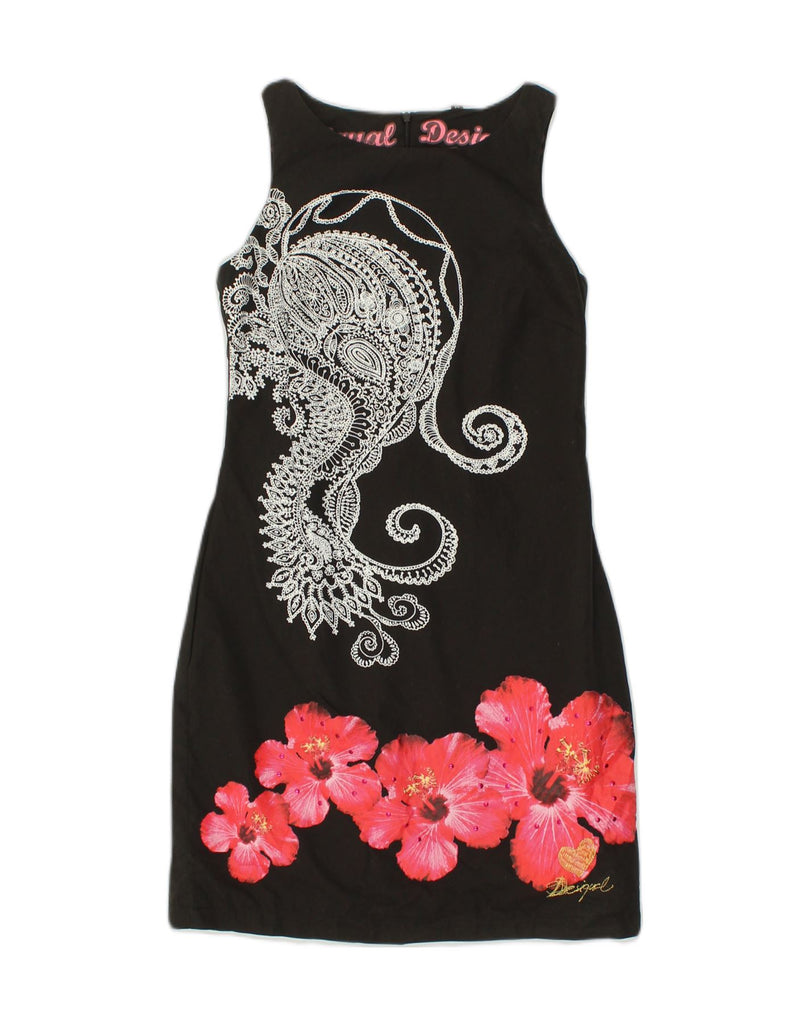 DESIGUAL Womens Sleeveless Sheath Dress EU 36 Small Black Floral Cotton | Vintage Desigual | Thrift | Second-Hand Desigual | Used Clothing | Messina Hembry 