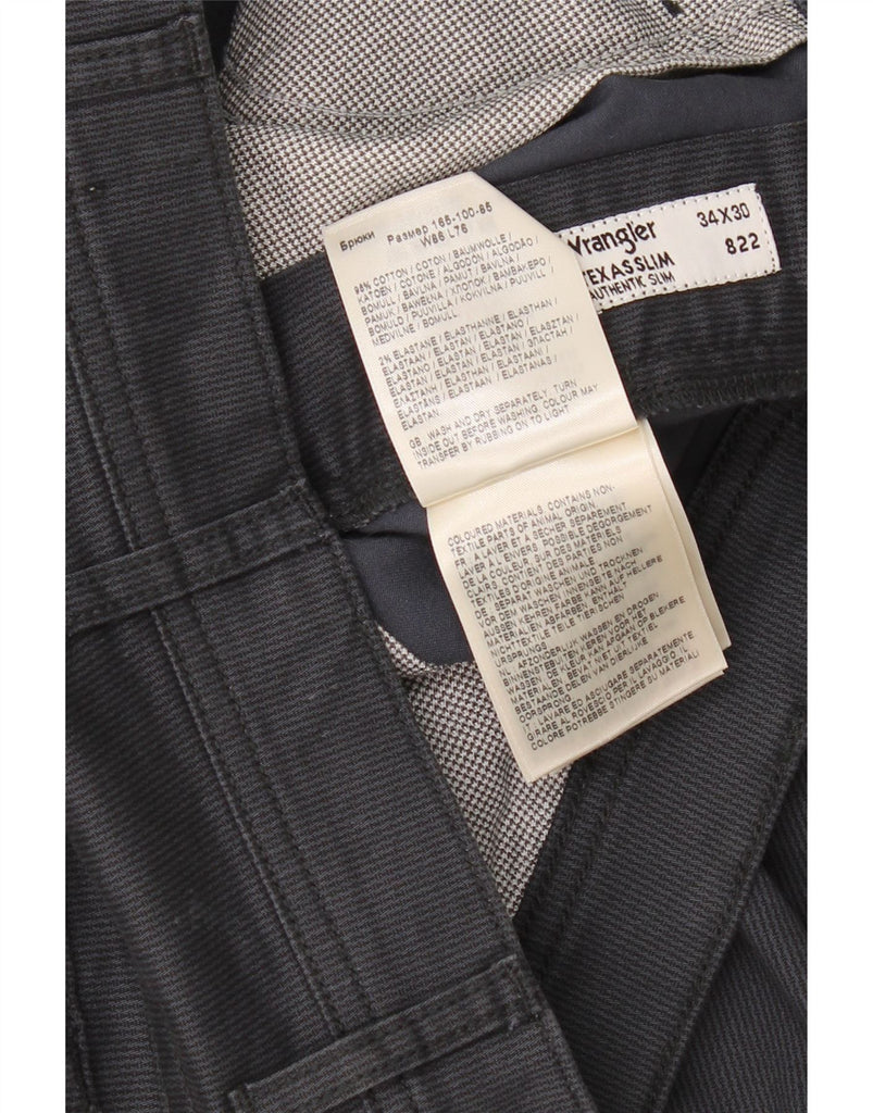 WRANGLER Mens Texas Slim Casual Trousers W34 L30 Grey Pinstripe Cotton Vintage Wrangler and Second-Hand Wrangler from Messina Hembry 