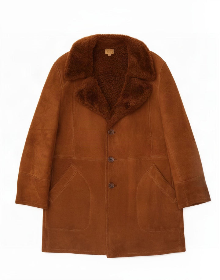 Brooklin Mens Shearling Overcoat UK 38 Medium Beige