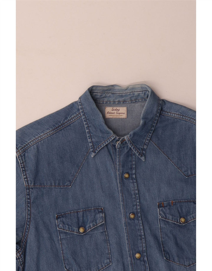 SISLEY Mens Denim Shirt Medium Blue