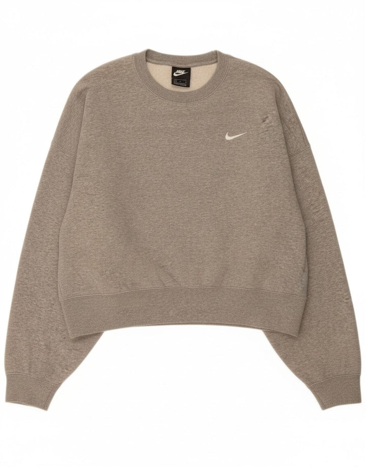 NIKE Womens Oversized Crop Sweatshirt Jumper UK 16 Large Grey Cotton