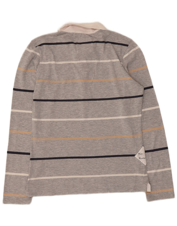 La Martina Womens Long Sleeve Rugby Polo Shirt UK 14 Large Grey Striped